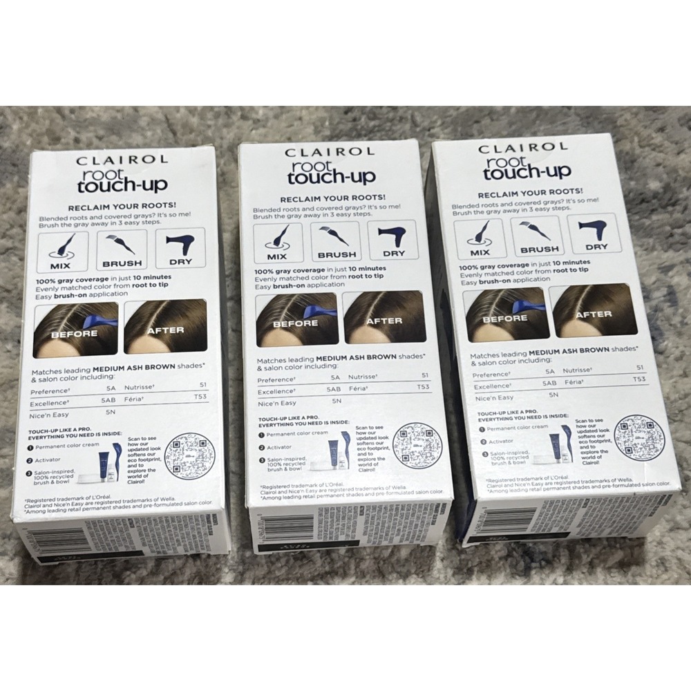 Lot of 3 Clairol Root Touch-Up Permanent Hair Color Creme 5A Medium Ash Brown - Picture 2 of 2